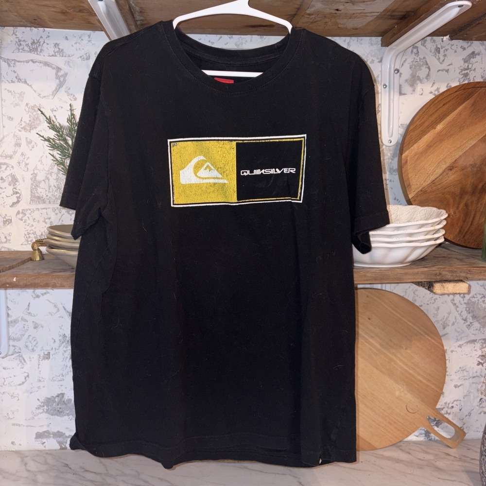 Men's Quicksilver T Shirt Athletic Surf Retro Black Size L 100% Cotton